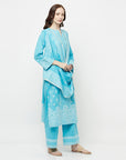 COTTON JACQUARD ZARI WOVEN FEROZI DRESS MATERIAL WITH COTTON SILK DUPATTA