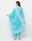 COTTON JACQUARD ZARI WOVEN FEROZI DRESS MATERIAL WITH COTTON SILK DUPATTA