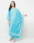 COTTON JACQUARD ZARI WOVEN FEROZI DRESS MATERIAL WITH COTTON SILK DUPATTA