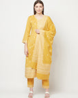 Safaa Women Cotton Woven Chikankari with Zari Design Unstitched Dress Material With Dupatta