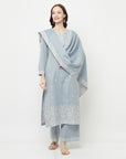 COTTON JACQUARD ZARI WOVEN GREY DRESS MATERIAL WITH COTTON SILK DUPATTA