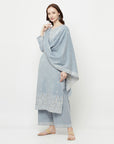 COTTON JACQUARD ZARI WOVEN GREY DRESS MATERIAL WITH COTTON SILK DUPATTA