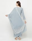 COTTON JACQUARD ZARI WOVEN GREY DRESS MATERIAL WITH COTTON SILK DUPATTA