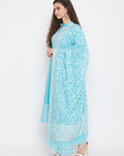 Cotton Jacquard Zari Woven Ferozi Dress Material with Cotton Silk Dupatta