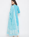Cotton Jacquard Zari Woven Ferozi Dress Material with Cotton Silk Dupatta