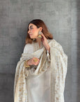 COTTON JACQUARD ZARI WOVEN WHITE DRESS MATERIAL WITH COTTON SILK DUPATTA