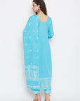 Cotton Jacquard Zari Woven Ferozi Dress Material with Cotton Silk Dupatta