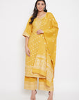 Cotton Jacquard Zari Woven Yellow Dress Material with Cotton Silk Dupatta