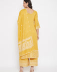 Cotton Jacquard Zari Woven Yellow Dress Material with Cotton Silk Dupatta