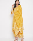 Cotton Jacquard Zari Woven Yellow Dress Material with Cotton Silk Dupatta