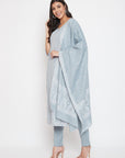 Cotton Jacquard Zari Woven Grey Dress Material with Cotton Silk Dupatta