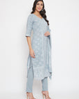 Cotton Jacquard Zari Woven Grey Dress Material with Cotton Silk Dupatta