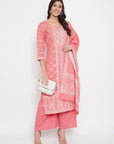 Cotton Jacquard Zari Woven Peach Dress Material with Cotton Silk Dupatta