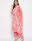 Cotton Jacquard Zari Woven Peach Dress Material with Cotton Silk Dupatta