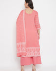Cotton Jacquard Zari Woven Peach Dress Material with Cotton Silk Dupatta