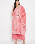 Cotton Jacquard Zari Woven Peach Dress Material with Cotton Silk Dupatta