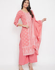 Cotton Jacquard Zari Woven Peach Dress Material with Cotton Silk Dupatta