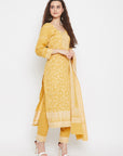 Cotton Jacquard Zari Woven Yellow Dress Material with Cotton Silk Dupatta