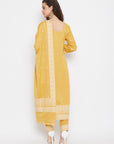 Cotton Jacquard Zari Woven Yellow Dress Material with Cotton Silk Dupatta