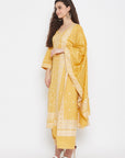 Cotton Jacquard Zari Woven Yellow Dress Material with Cotton Silk Dupatta