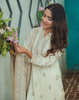 Acro Wool White Dress Material with Stole