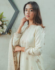 Acro Wool White Dress Material with Stole