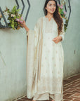 Acro Wool White Dress Material with Stole