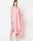 COTTON JACQUARD ZARI WOVEN PINK DRESS MATERIAL WITH COTTON SILK DUPATTA