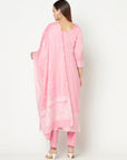 COTTON JACQUARD ZARI WOVEN PINK DRESS MATERIAL WITH COTTON SILK DUPATTA