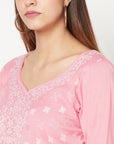 COTTON JACQUARD ZARI WOVEN PINK DRESS MATERIAL WITH COTTON SILK DUPATTA