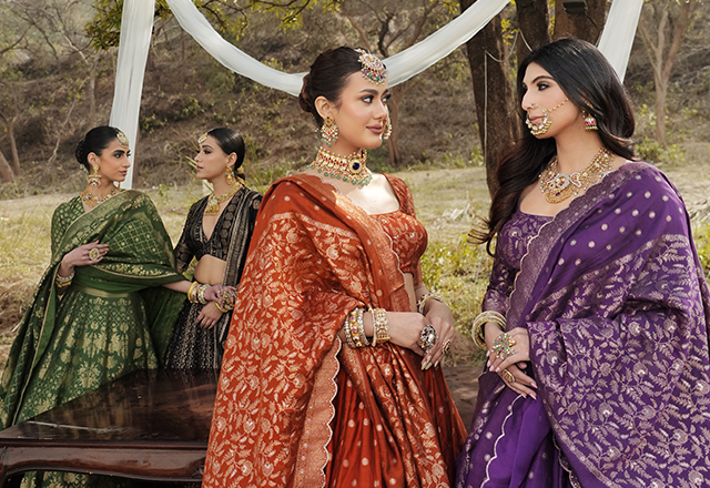 Brides wearing a simple and elegant wedding outfit that can be reworn for future occasions