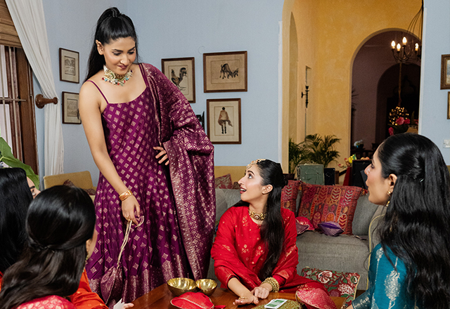 Luxury Indian ethnic outfit showcasing rich colors and elegant design by Safaa