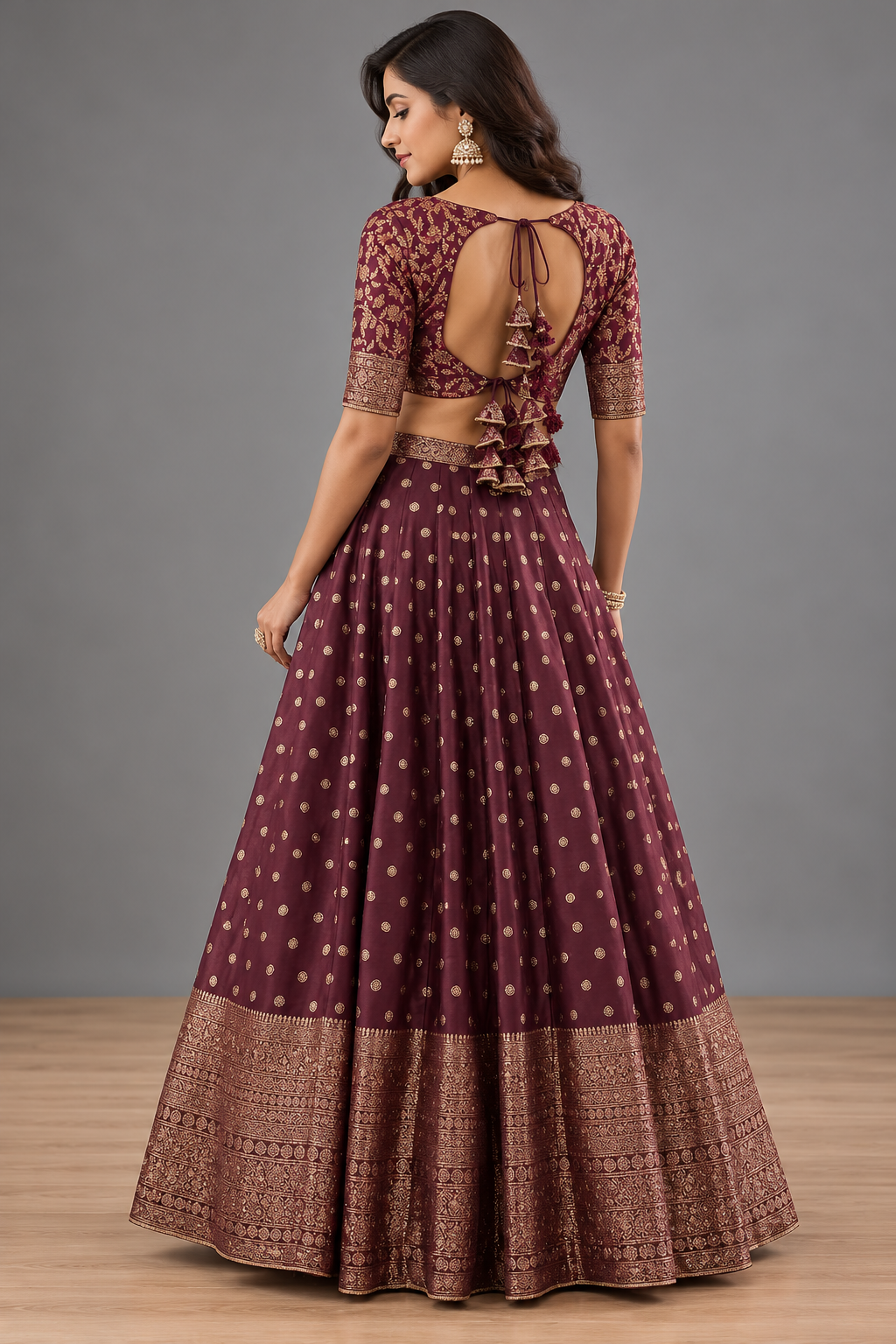 The Minara Lehenga -Deep Wine