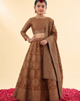 Safaa Brown Vegan Silk Bandhani Lehenga Set For Girls