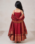 Safaa Maroon Vegan Silk Stripe Printed Anarkali Set For Girls