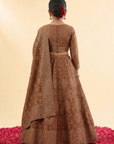 Safaa Brown Vegan Silk Bandhani Lehenga Set For Girls