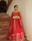 Safaa Red Vegan Silk Woven Floral Boota Lehenga Set For Girls