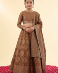 Safaa Brown Vegan Silk Bandhani Lehenga Set For Girls
