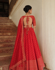 Safaa Red Vegan Silk Woven Floral Boota Lehenga Set For Girls