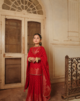 Safaa Red Vegan Silk Woven Motif Gharara Set For Girls