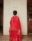 Safaa Red Vegan Silk Woven Motif Gharara Set For Girls