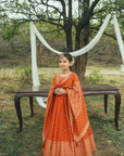 Safaa Rust Vegan Silk Woven Floral Lehenga Set For Girls