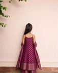 Safaa Magenta Vegan Silk Zari Woven Anarkali Set For Girls