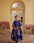 Safaa Indigo Blue Vegan Silk Zari Woven Anarkali Set For Girls