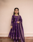 Safaa Purple Vegan Silk Zari Woven Anarkali Set For Girls