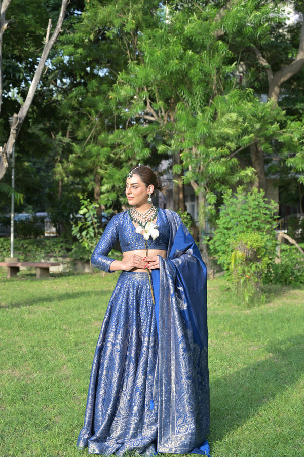 Kritika Bhasin In Nur Chashma Persian Blue Lehenga with Dupatta Set of 3
