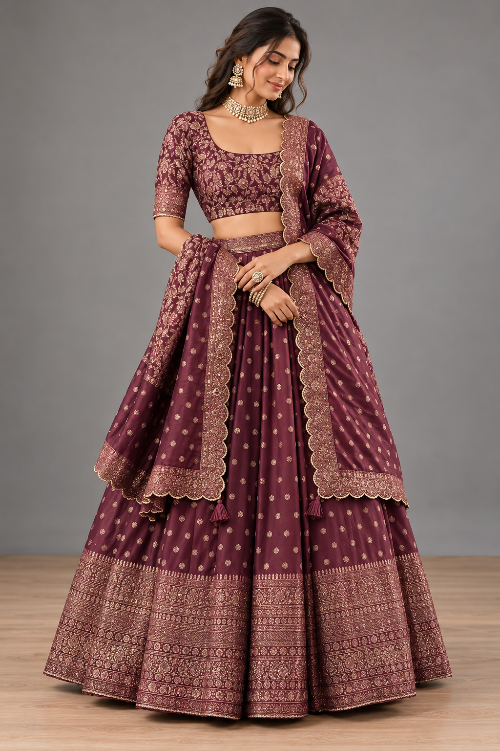 The Minara Lehenga -Deep Wine