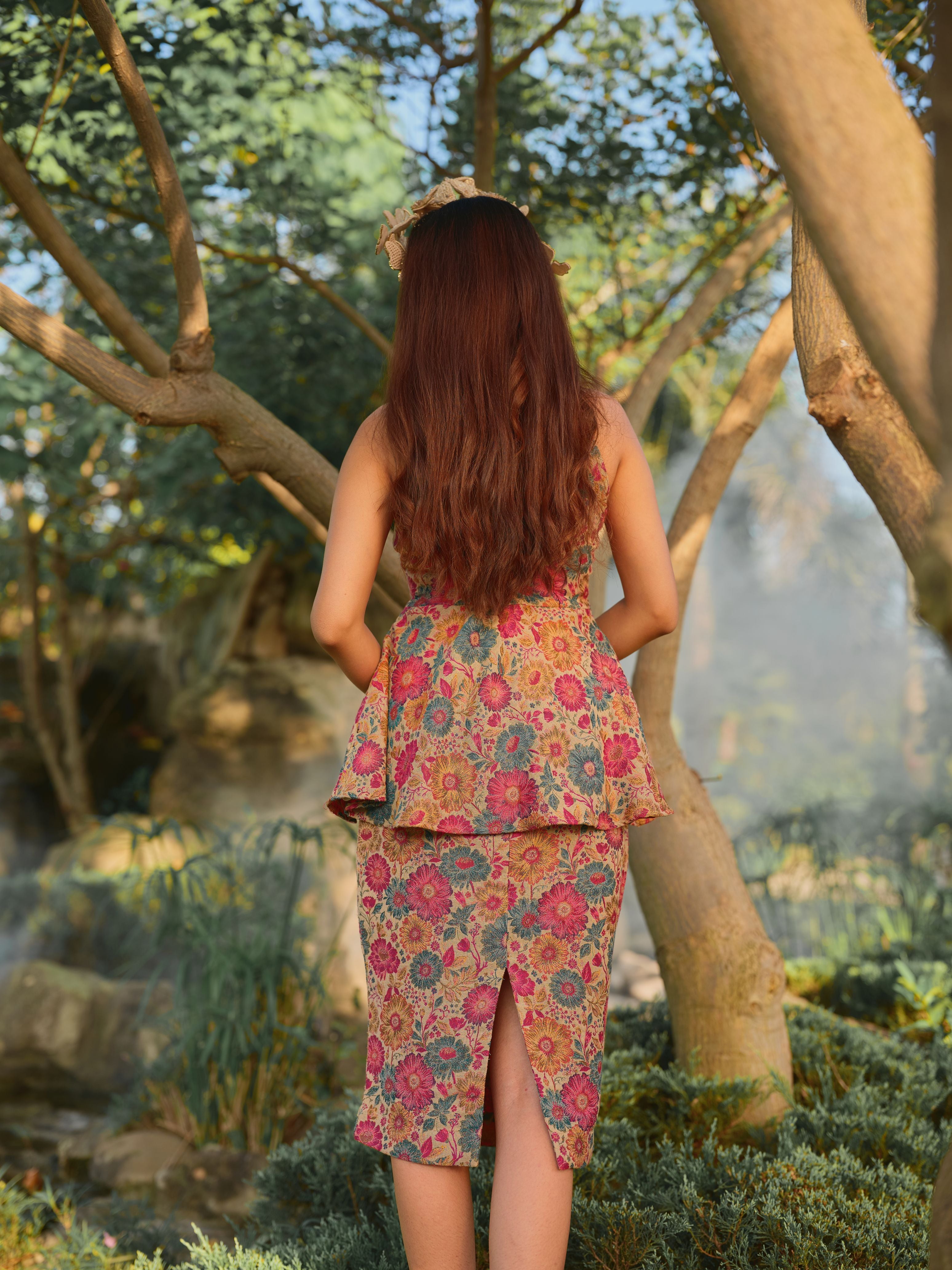 LE TOURNESOL PEPLUM TOP &amp; SKIRT SET