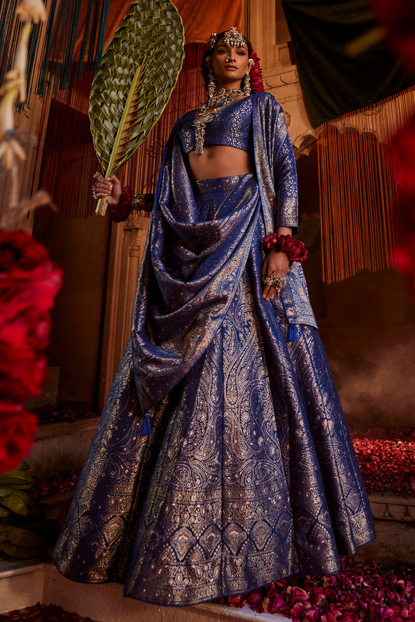 Nur Chashma Persian Blue Lehenga with Dupatta Set of 3