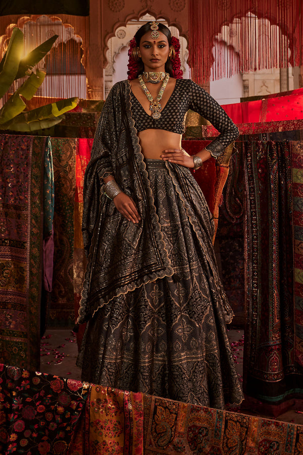 Soneri Mahal Black Lehenga with Dupatta Set of 3